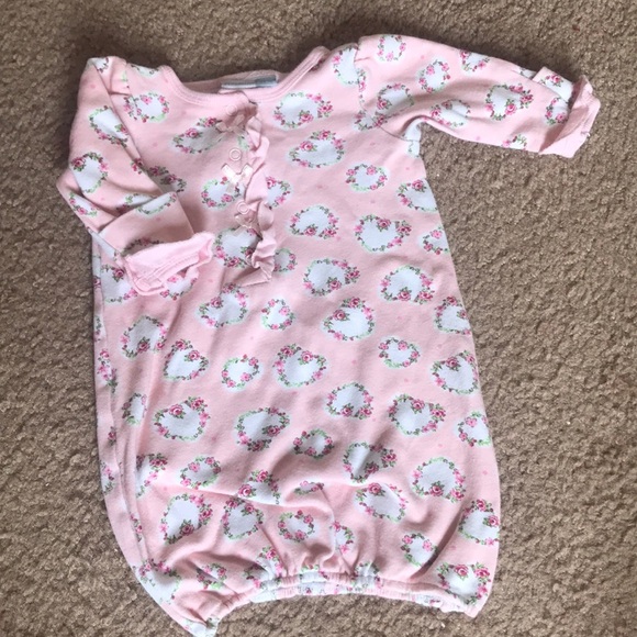Preemie Pink Swiss Roses Ruffle Baby Sleeper Dress - Picture 3 of 8